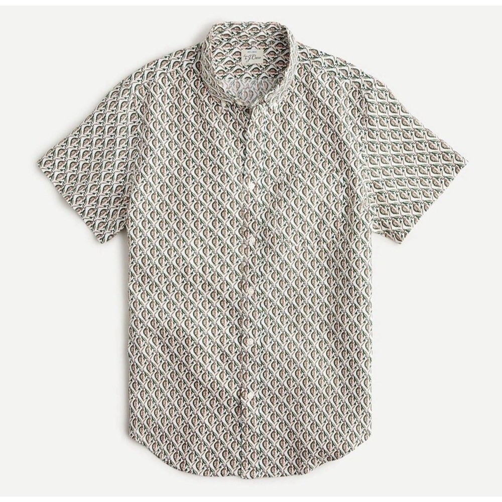 J Crew Men Shirt 100% Linen Cruise Vacation Hawaiian Causal Shirt Slim Fit Med